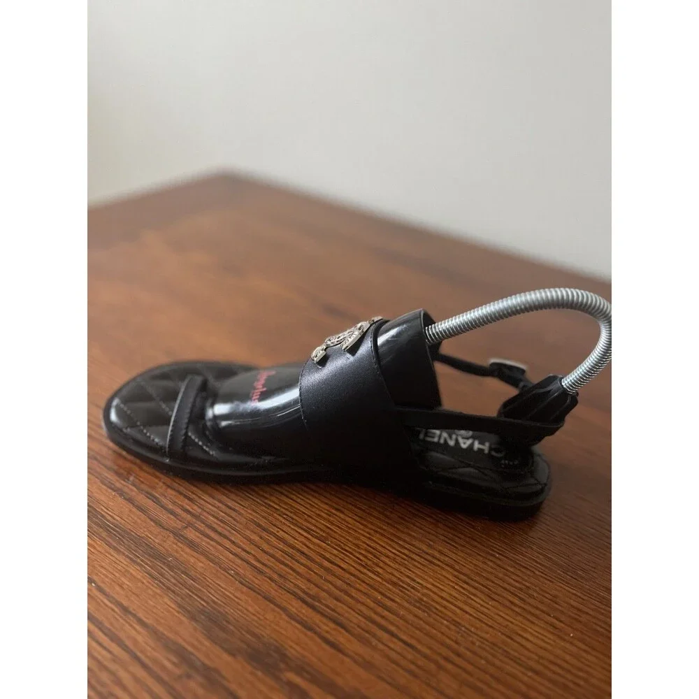 Chanel Black Quilted Leather CC Logo Thong Sandals, Size 39